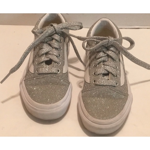 VANS OLD SKOOL LACES SILVER GLITTER SNEAKERS 12.5